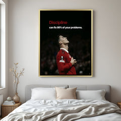 Cristiano Ronaldo motivational football artwork in golden floater frame luxury sports wall painting decor