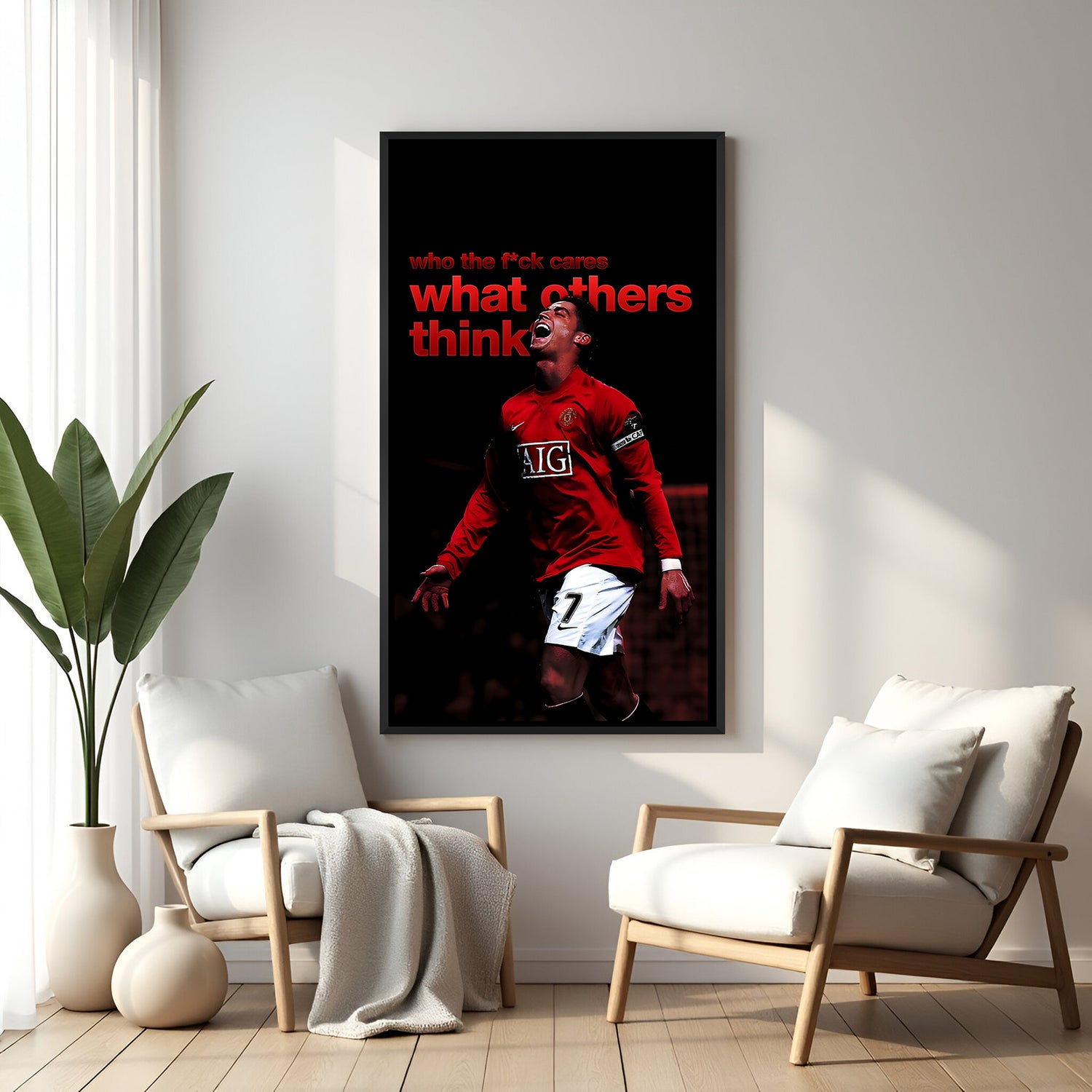Ronaldo motivational football wall art in black floater frame premium sports canvas decor