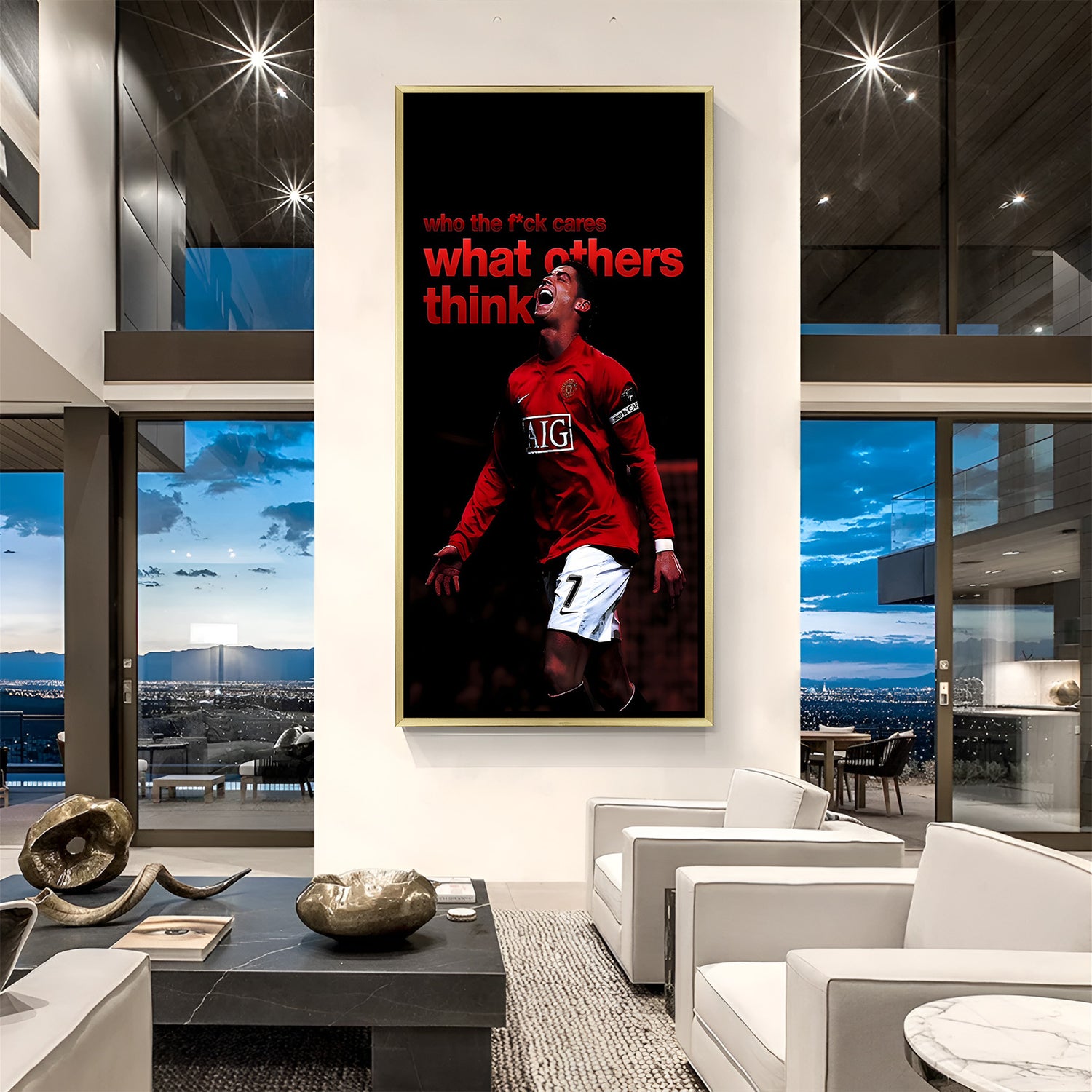 Cristiano Ronaldo inspirational football artwork in golden floater frame luxury sports wall painting decor