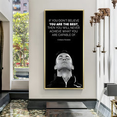 Cristiano Ronaldo motivational football artwork in golden floater frame luxury sports wall painting decor