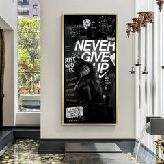 Cristiano Ronaldo never give up artwork in golden floater frame luxury football wall painting decor