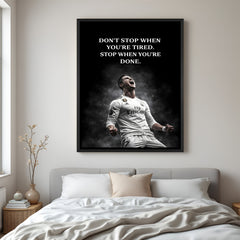 Ronaldo motivational football wall art in black floater frame premium sports canvas decor