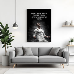 Cristiano Ronaldo celebrating football motivation canvas wall art with never stop quote sports decor