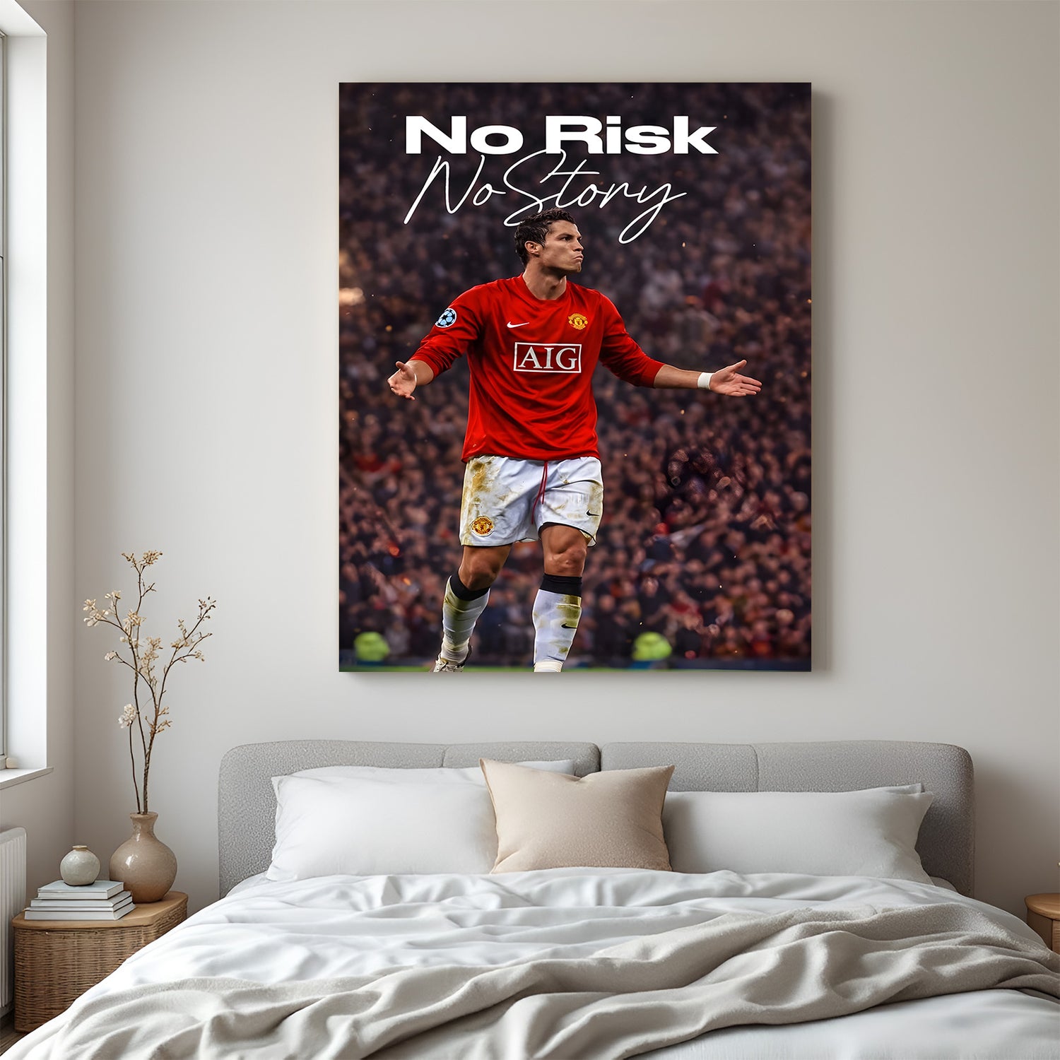 Cristiano Ronaldo no risk no story football motivation canvas wall art sports decor