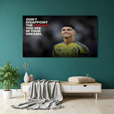 Cristiano Ronaldo smiling football motivation canvas wall art with inspirational dream quote sports decor