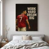 Cristiano Ronaldo football motivation canvas wall art with work hard dream big quote sports decor