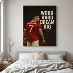Cristiano Ronaldo football motivation canvas wall art with work hard dream big quote sports decor