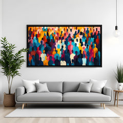Crowd modern artwork in elegant black floater frame showcasing dynamic human movement and contemporary style