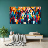 Crowd modern art canvas wall painting in premium canvas wrapped frame with expressive modern crowd composition