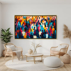 Crowd modern canvas wall art in clean white floater frame perfect for minimalist and modern interiors