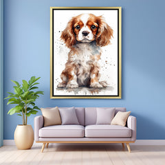 Cute dog artwork in golden floater frame, ideal for cozy kids’ bedrooms and pet-friendly home wall styling