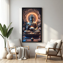 Dark Aura Buddha spiritual canvas artwork in premium black floater frame