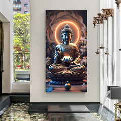 Dark Aura Buddha canvas painting with sacred circle meditation artwork in canvas wrapped frame