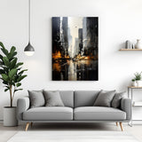 Dark modern city art canvas in expressive painted style canvas wrapped frame