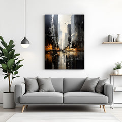 Dark modern city art canvas in expressive painted style canvas wrapped frame