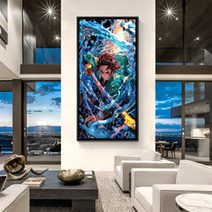 Black floater frame Demon Slayer anime wall art Water Breathing modern wall decor