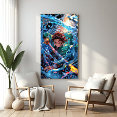 Frameless Water Breathing Tanjiro Demon Slayer anime canvas wall art for modern decor