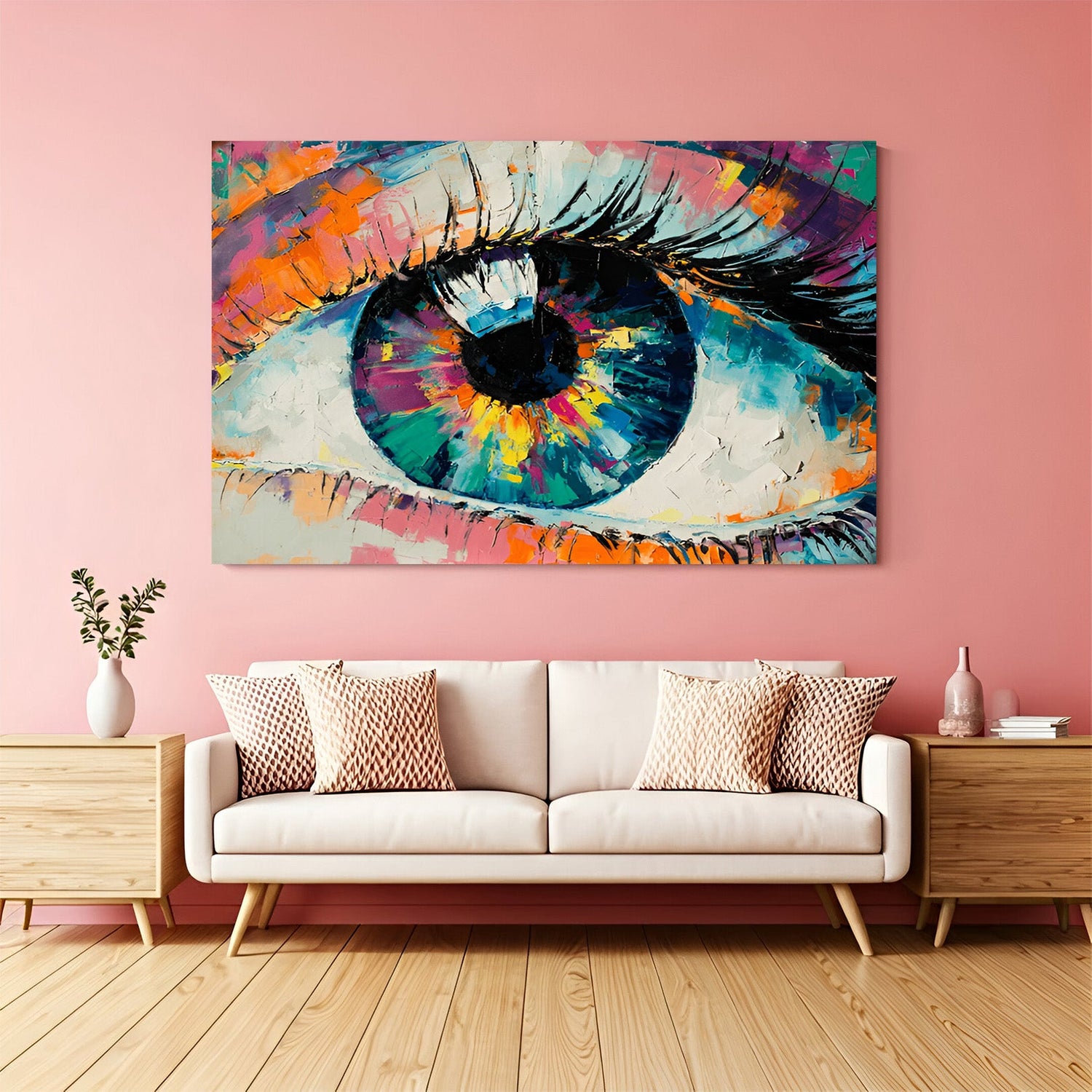 Highly detailed abstract canvas painting of a human eye – expressive and symbolic wall art for modern home interiors and statement spaces