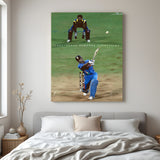 MS Dhoni in action hitting a six with powerful quote “Greatness Demands Everything” – perfect canvas art for cricket lovers and go-getters.