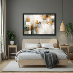 Black frame abstract canvas with light grey tones and distorted shapes – peaceful modern wall art for home or office