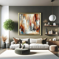 Golden frame abstract canvas print with colorful distortions – artistic painted wall art for contemporary interiors