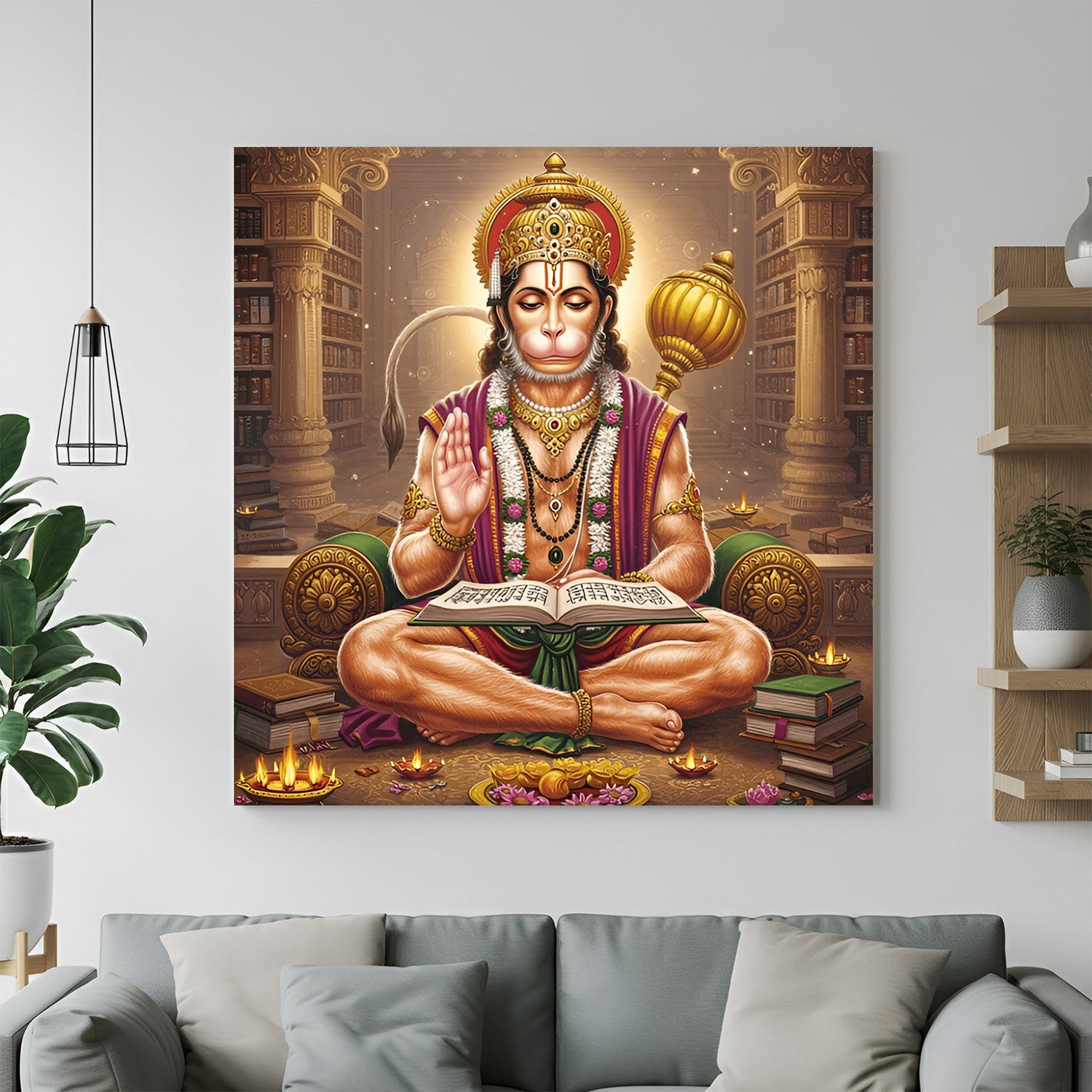 Divine Lord Hanuman canvas painting representing sacred strength, protection, and spiritual growth for vastu-based home or office decor