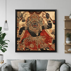 Kali Mata Kalamkari wall painting in elegant black floater frame with traditional Indian artwork