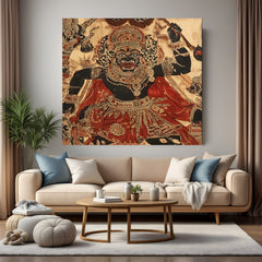 Divine Kali Mata Kalamkari canvas wall art in premium canvas wrapped frame with traditional mythological detailing