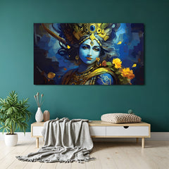 Krishna Vastu canvas wall art showing Lord Krishna with flute for home and office spiritual decor