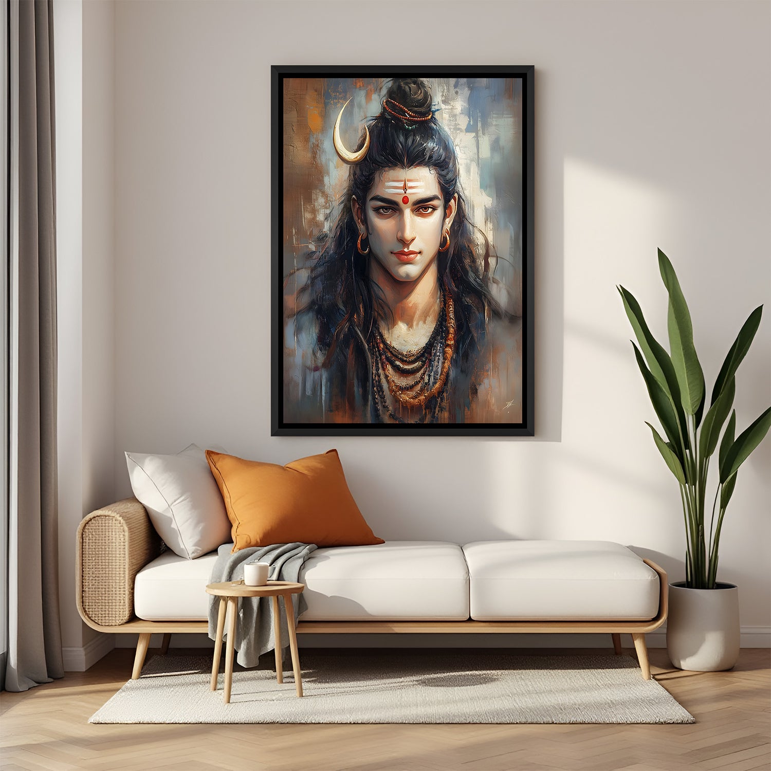 Lord Shiva portrait painting black floater frame wall art for living room decor