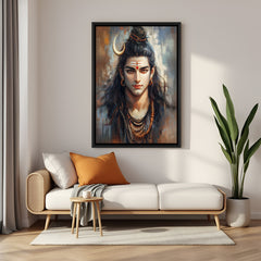 Lord Shiva portrait painting black floater frame wall art for living room decor