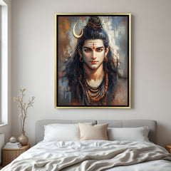 Lord Shiva portrait golden floater frame canvas wall art premium spiritual painting for home decor