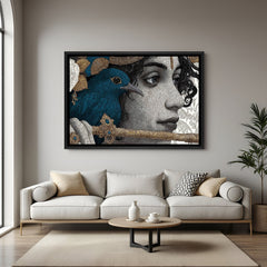 Krishna flute face canvas painting in elegant black floater frame for modern spiritual home décor