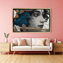 Divine Krishna flute wall artwork in luxurious golden floater frame with peaceful spiritual aura