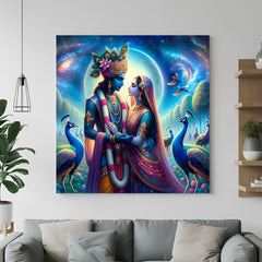 Divine Radha Krishna canvas wall art for spiritual home decor with peaceful Vastu energy