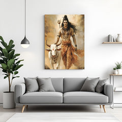 Lord Shiva walking with Nandi canvas wrapped wall art spiritual Mahadev painting for home décor
