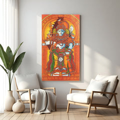 Divine Vishnu Kerala mural canvas wall art in premium canvas wrapped frame with traditional South Indian detailing