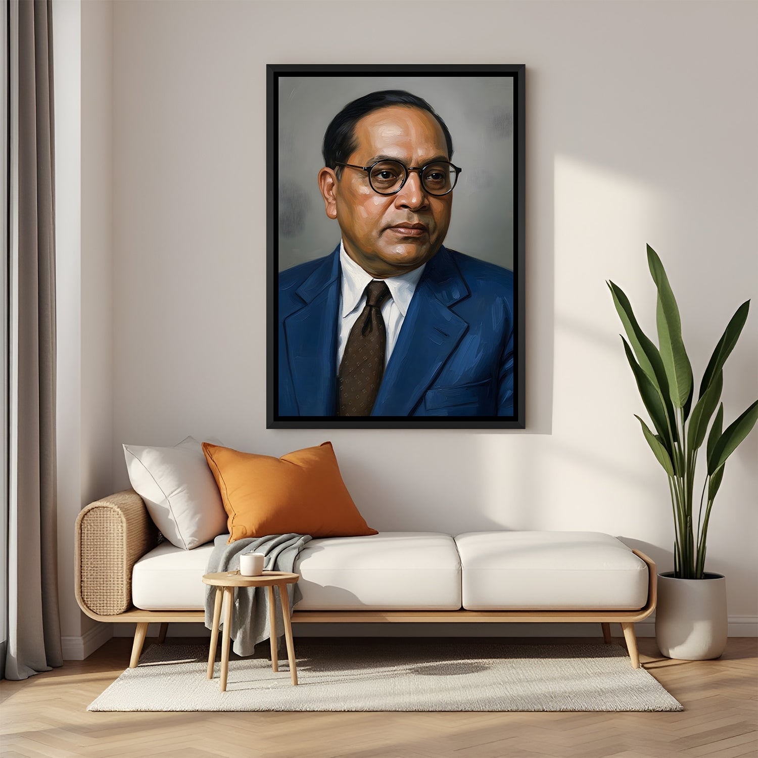 Dr B R Ambedkar wearing a blue coat wall art in elegant black floater frame