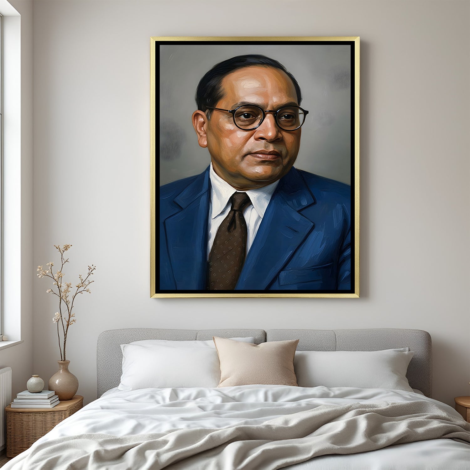 Dr B R Ambedkar blue coat artwork in luxury golden floater frame featuring a detailed portrait