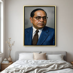 Dr B R Ambedkar blue coat artwork in luxury golden floater frame featuring a detailed portrait