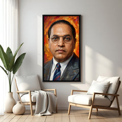 Dr B R Ambedkar face wall art in elegant black floater frame featuring a close-up portrait