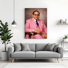 Dr B R Ambedkar seated on a chair wearing a pink coat canvas wall art in premium canvas wrapped frame