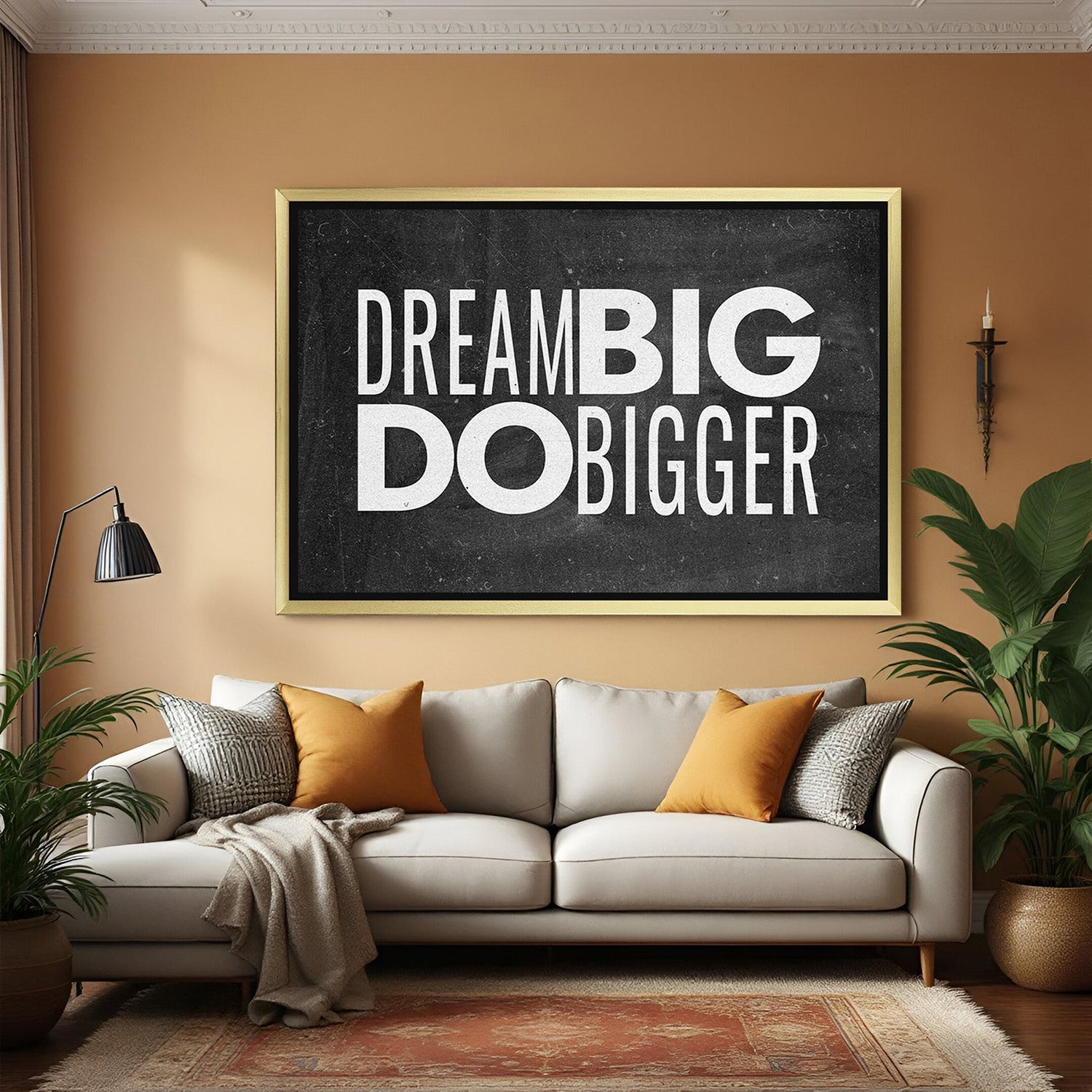 Dream Big Do Bigger Motivational Canvas Wall Art with Golden Floater Frame for Home and Office Decor