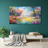 Painted-style abstract canvas wall art with soft scenery and floral tones – modern nature-inspired artwork for peaceful and stylish interiors