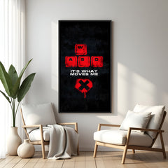 Driven by Pixels PC gaming wall painting in black floater frame with motivational gamer quote artwork