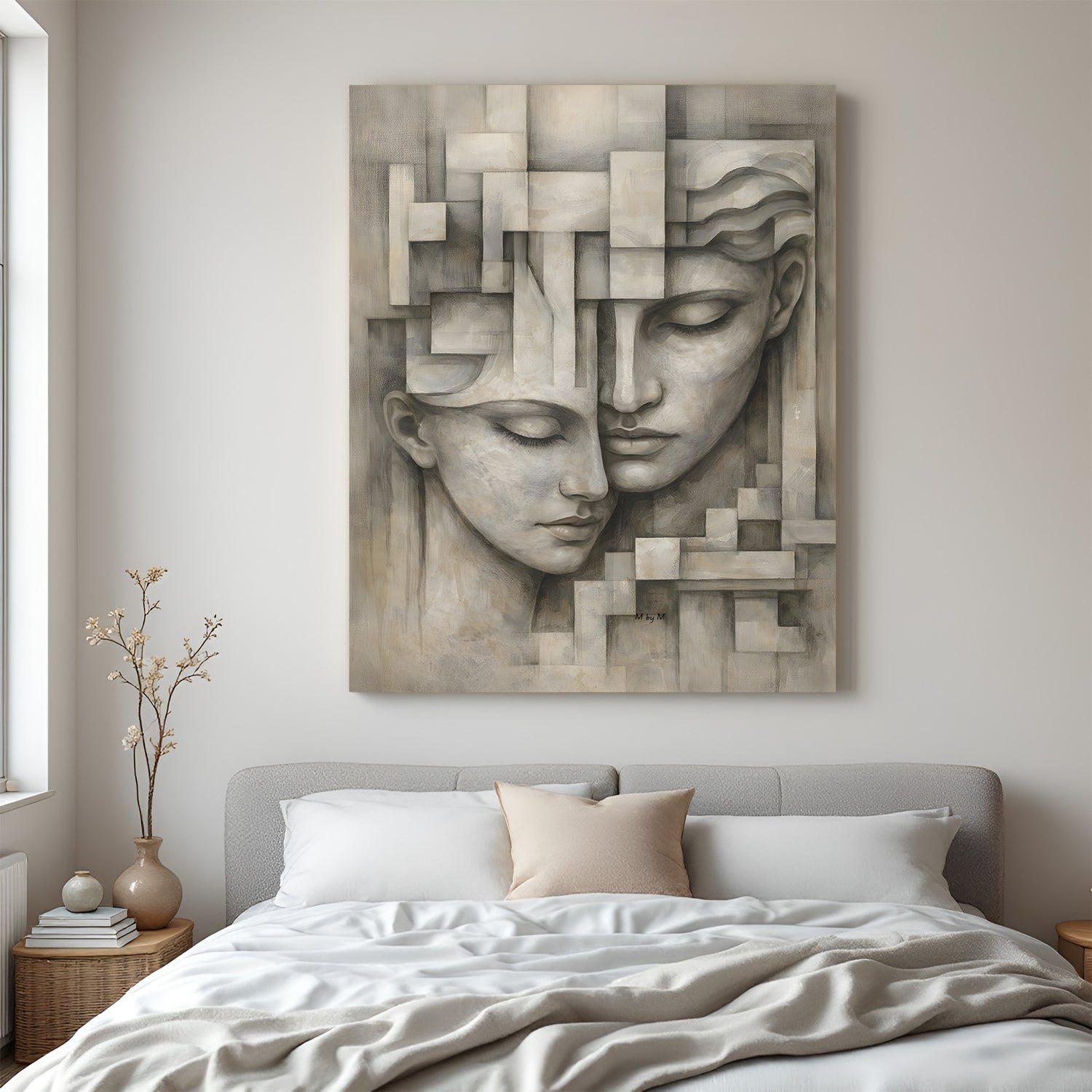 Modern art canvas featuring two female faces in a single frame with canvas wrapped finish