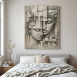 Modern art canvas featuring two female faces in a single frame with canvas wrapped finish