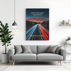 Motivational canvas wall art with “Early mornings, late nights – where dreams are made” quote