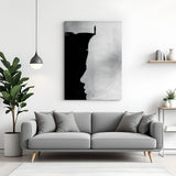 Black and white modern canvas wall painting of person standing at edge of land in canvas wrapped frame