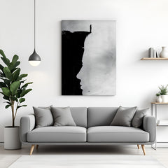 Black and white modern canvas wall painting of person standing at edge of land in canvas wrapped frame